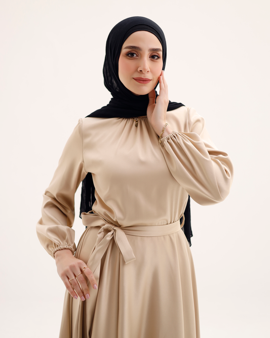 Viola Dream Satin Dress In Beige