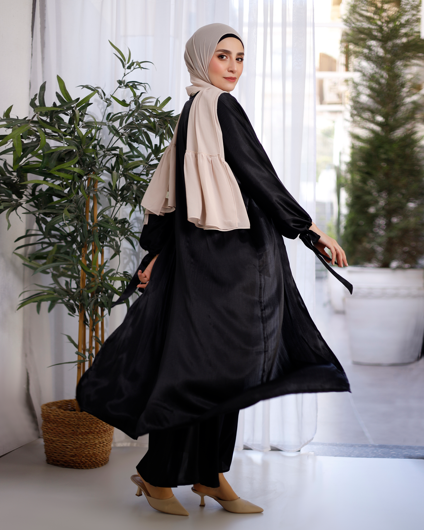 Flowy Satin Cardigan In Black