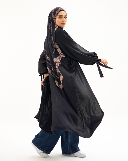 Flowy Satin Cardigan In Black
