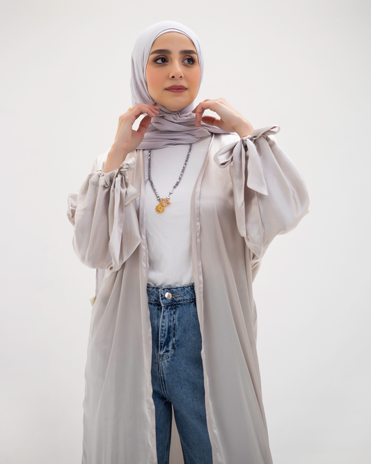 Flowy Satin Cardigan In Greige